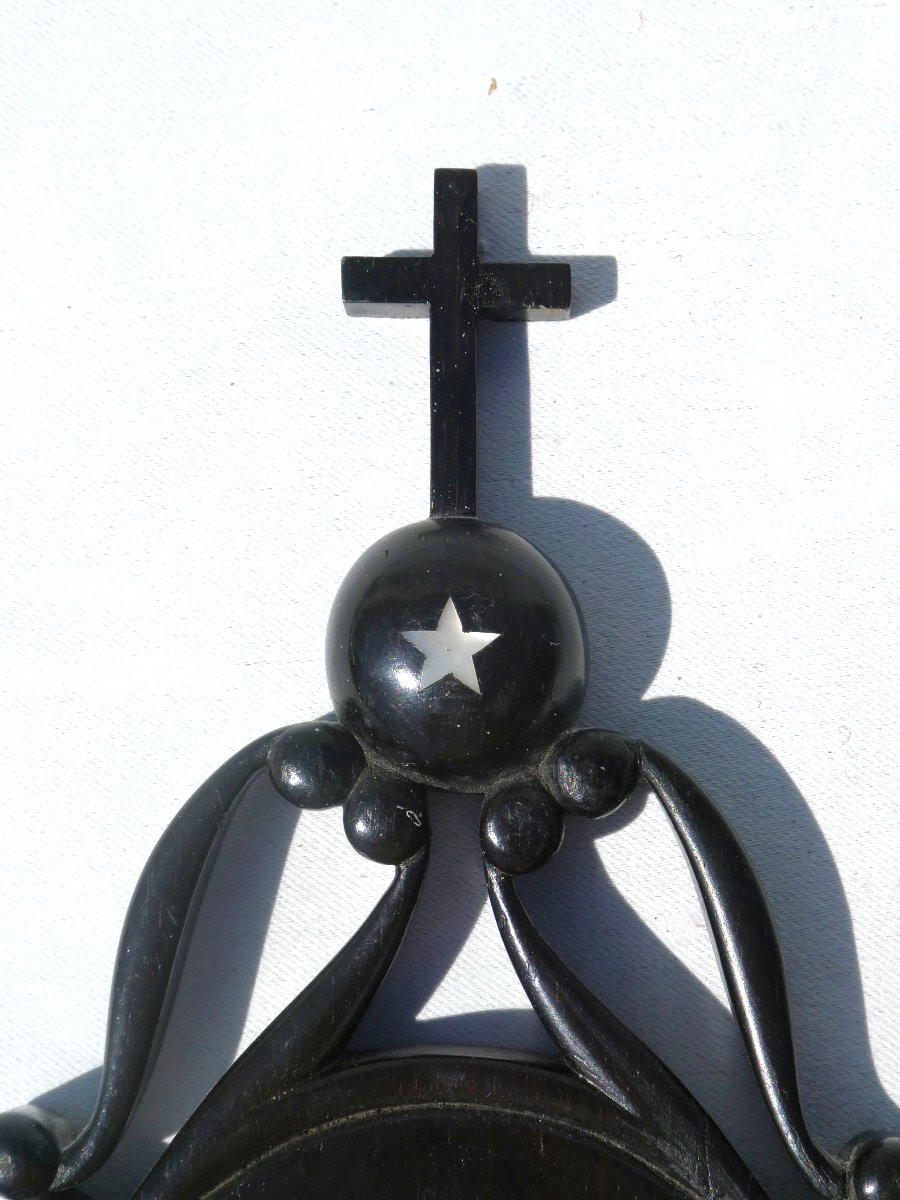 Napoleon III Period Wall-mounted Holy Water Font, Shell, Blackened Wood & Mother-of-pearl, Napoleon III Ebonite -photo-4