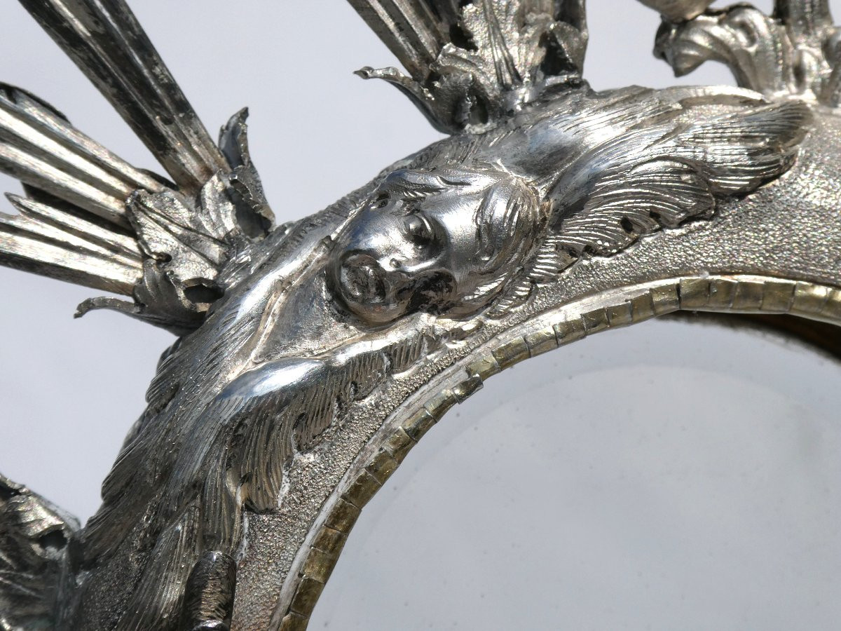ostensoir complet barroque , ange et angelots style Bernin , metal argent&eacute; , objet lithurgique-photo-3