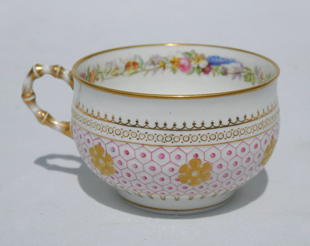 tasse à thé en porcelaine de sevres , décor de fleurs , époque Napoléon iii , XIXe , bambou-photo-4