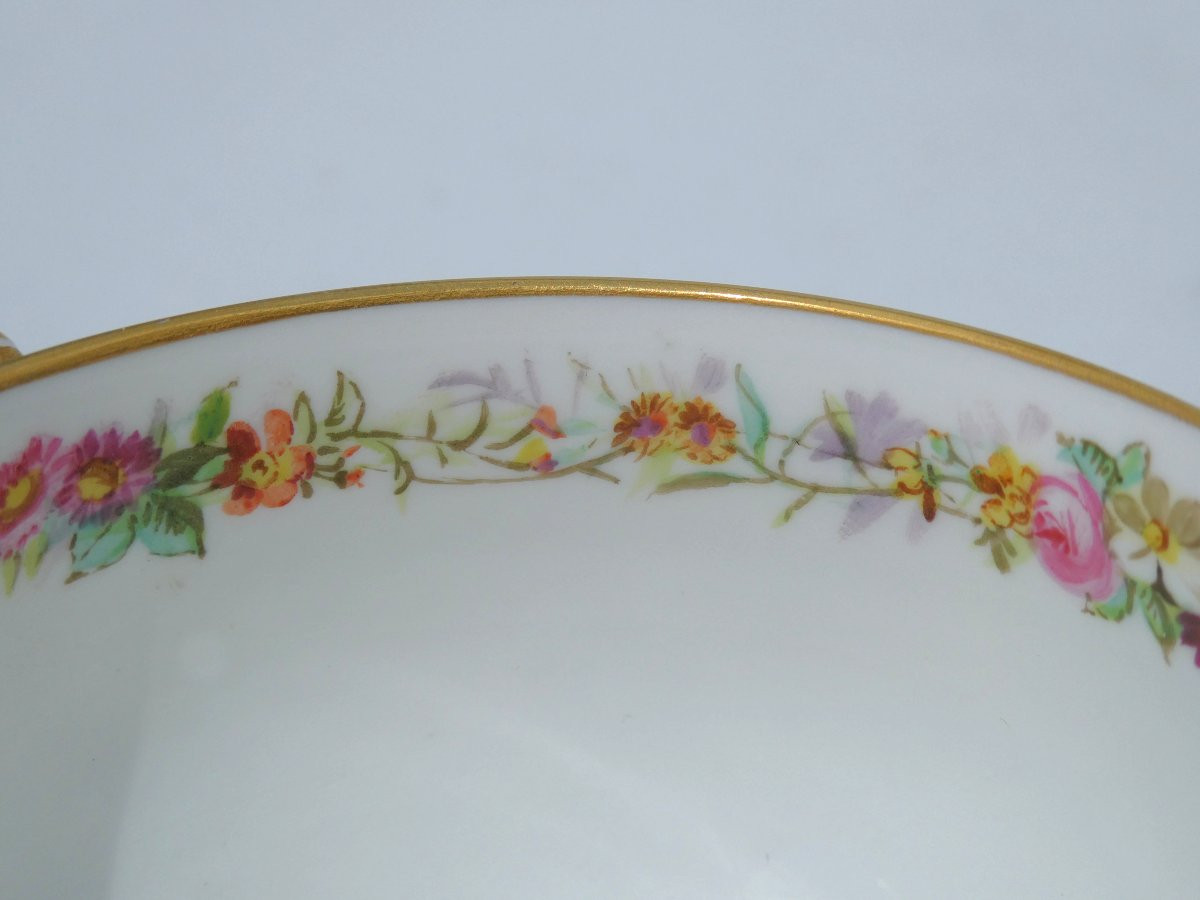 tasse à thé en porcelaine de sevres , décor de fleurs , époque Napoléon iii , XIXe , bambou-photo-1