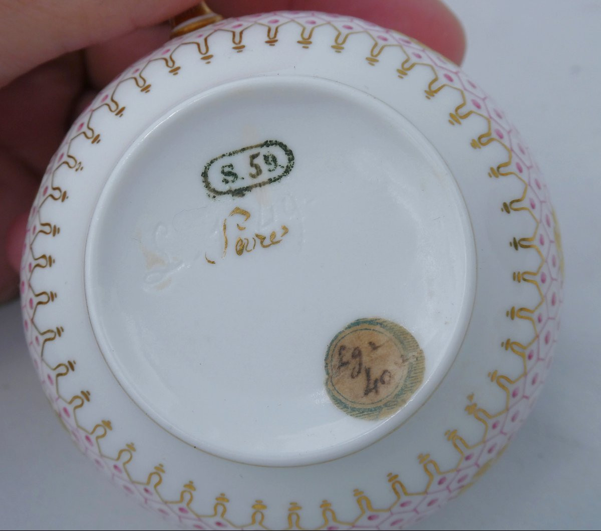 tasse à thé en porcelaine de sevres , décor de fleurs , époque Napoléon iii , XIXe , bambou-photo-3