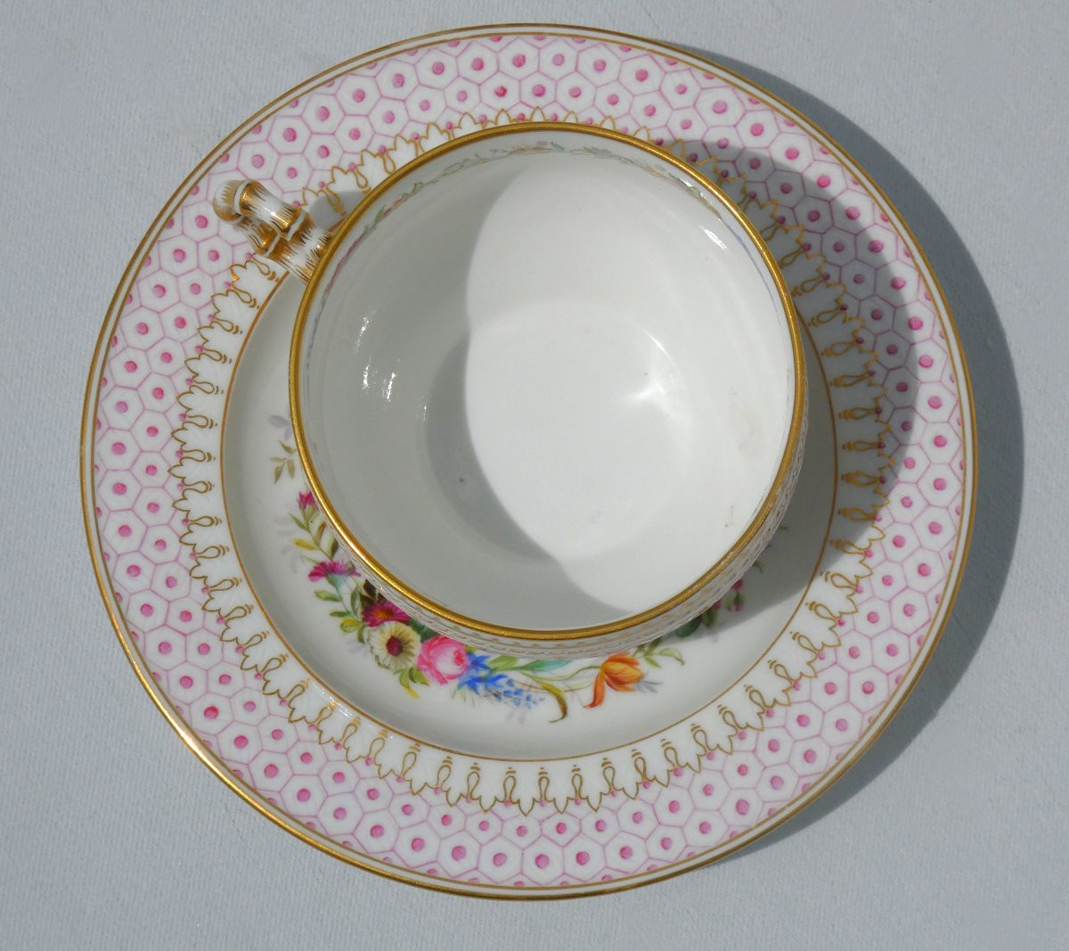 tasse à thé en porcelaine de sevres , décor de fleurs , époque Napoléon iii , XIXe , bambou-photo-5