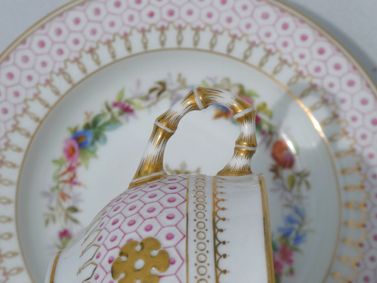 tasse à thé en porcelaine de sevres , décor de fleurs , époque Napoléon iii , XIXe , bambou-photo-8