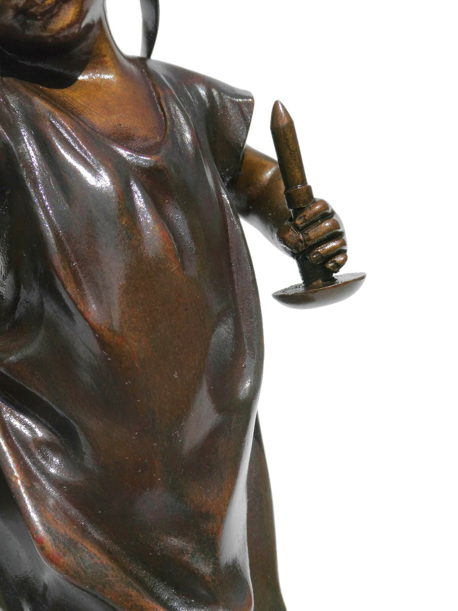 Bronze Sculpture Of A Young Girl With A Candlestick, Good Evening, 19th Century Candlestick, Child Lucien Alliot-photo-3