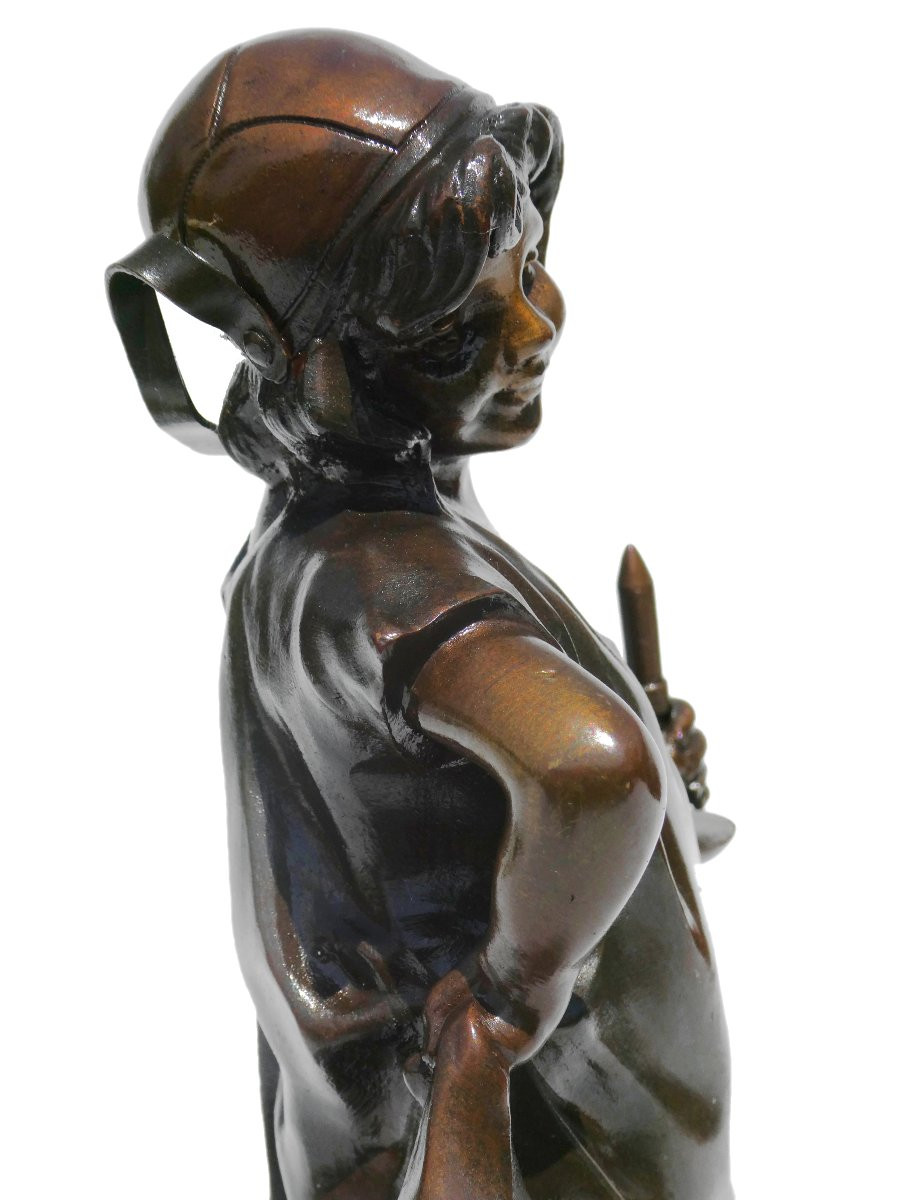 Bronze Sculpture Of A Young Girl With A Candlestick, Good Evening, 19th Century Candlestick, Child Lucien Alliot-photo-5