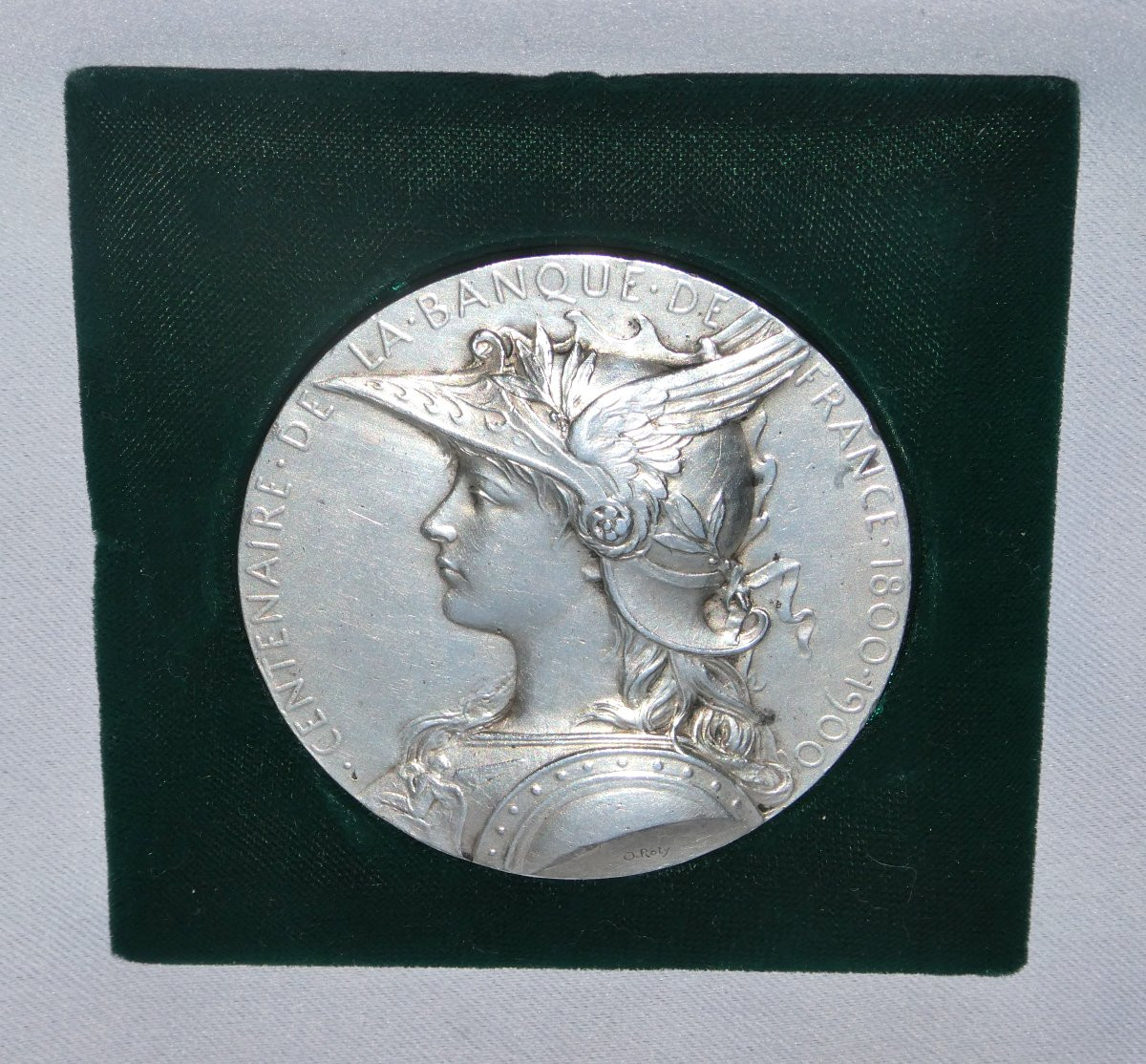 Solid Silver Medal From The 1900s, Helmeted Woman Signed Roty, Centenary Of The Bank Of France -photo-2