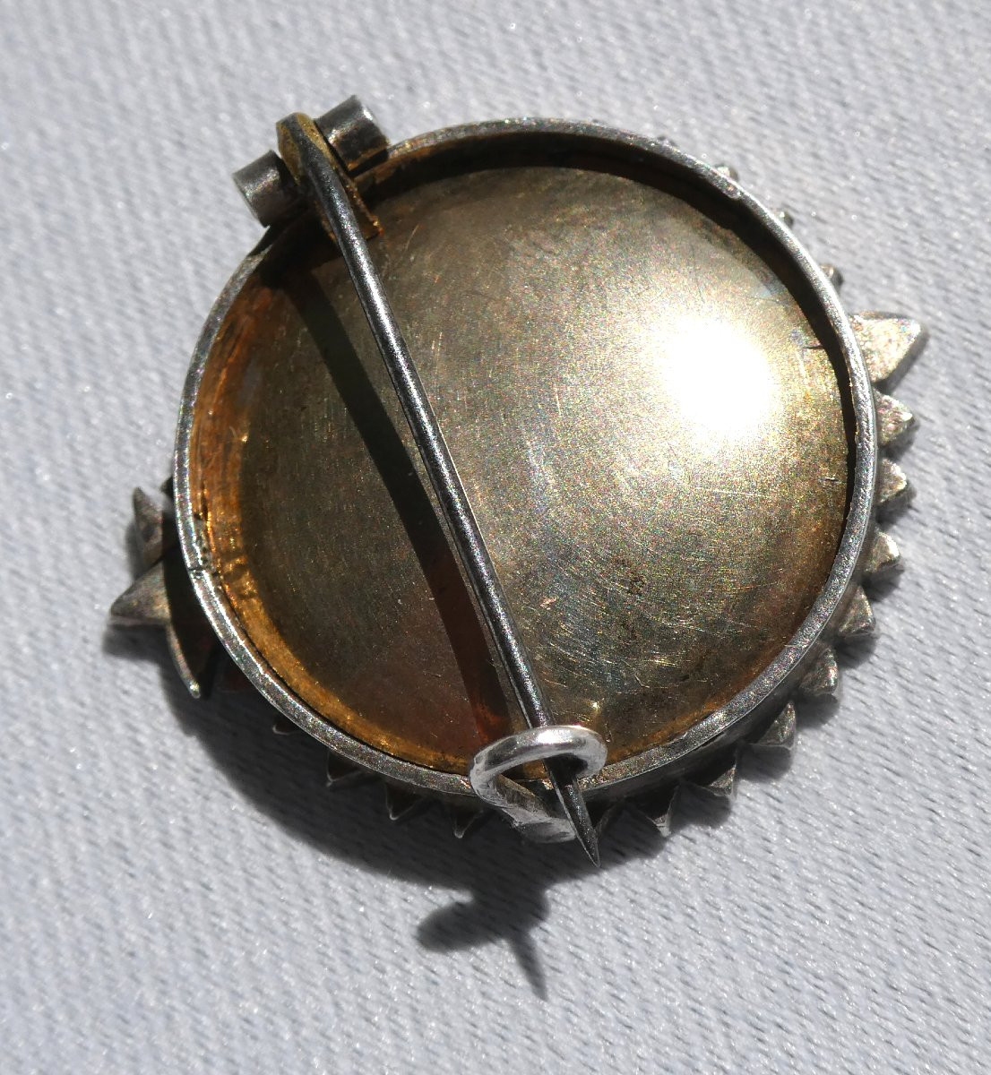 Broche En Argent , Saphir & Perles Epoque 1900 , Porte Photo , Portrait Miniature , Aquarelle-photo-3