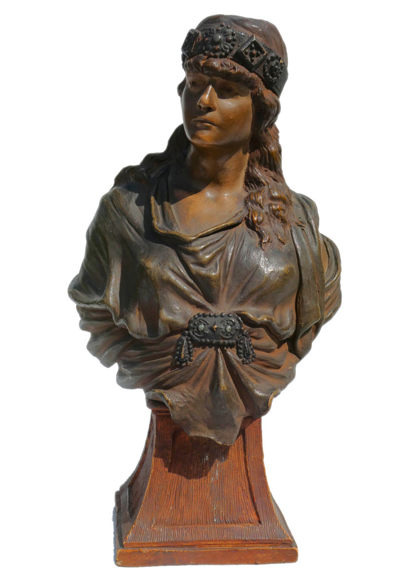 buste de femme en terre cuite epoque art nouveau , Judith par Friedrich Goldscheider , xixe