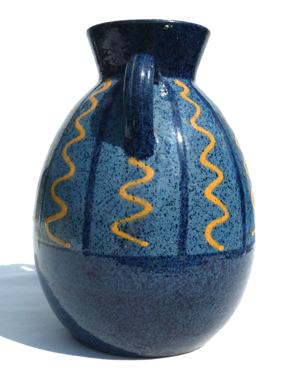 vase en faience emaillée , signée Paul Jacquet , decor art deco , 1920 / 1930-photo-2