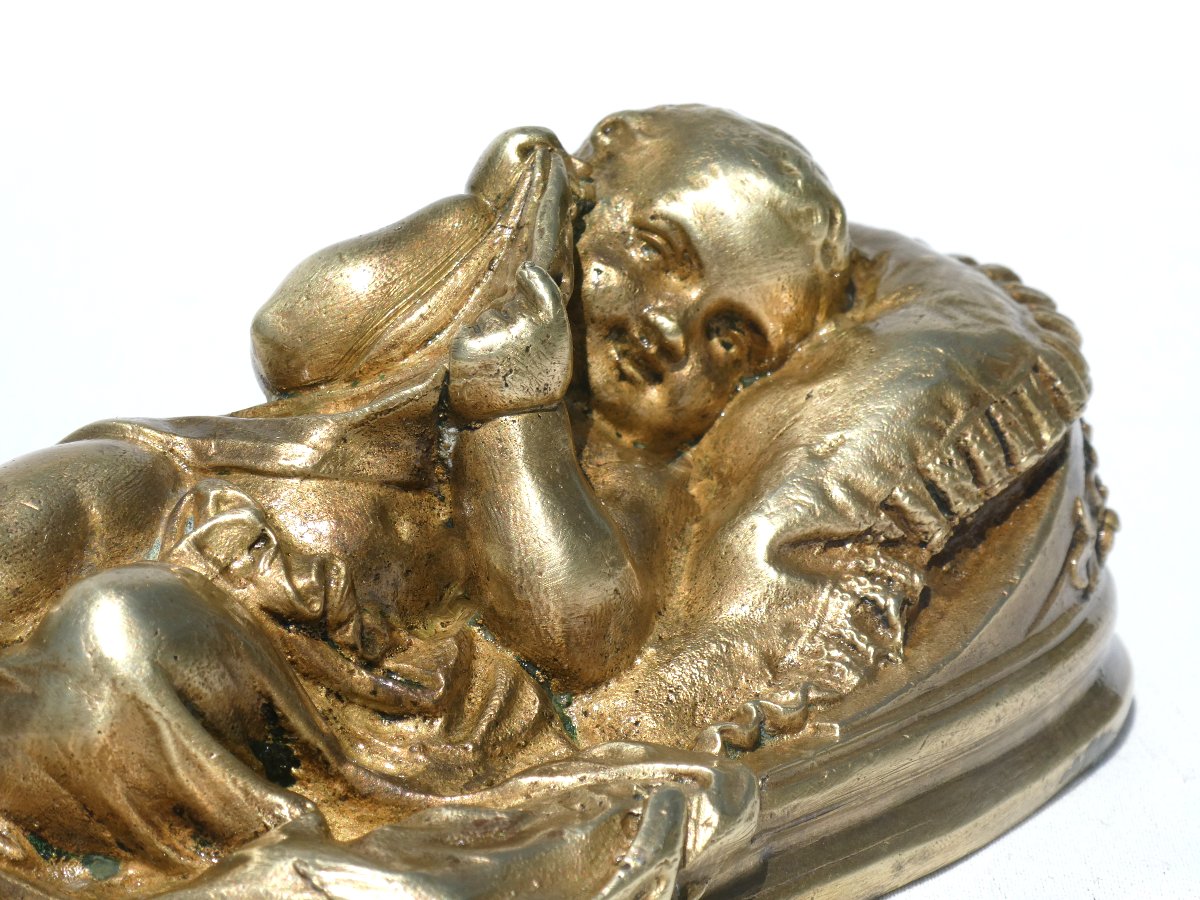 Bronze Paperweight, Sleeping Child, The King Of Rome 19th Century, Empire, Napoleon I, Baby-photo-4