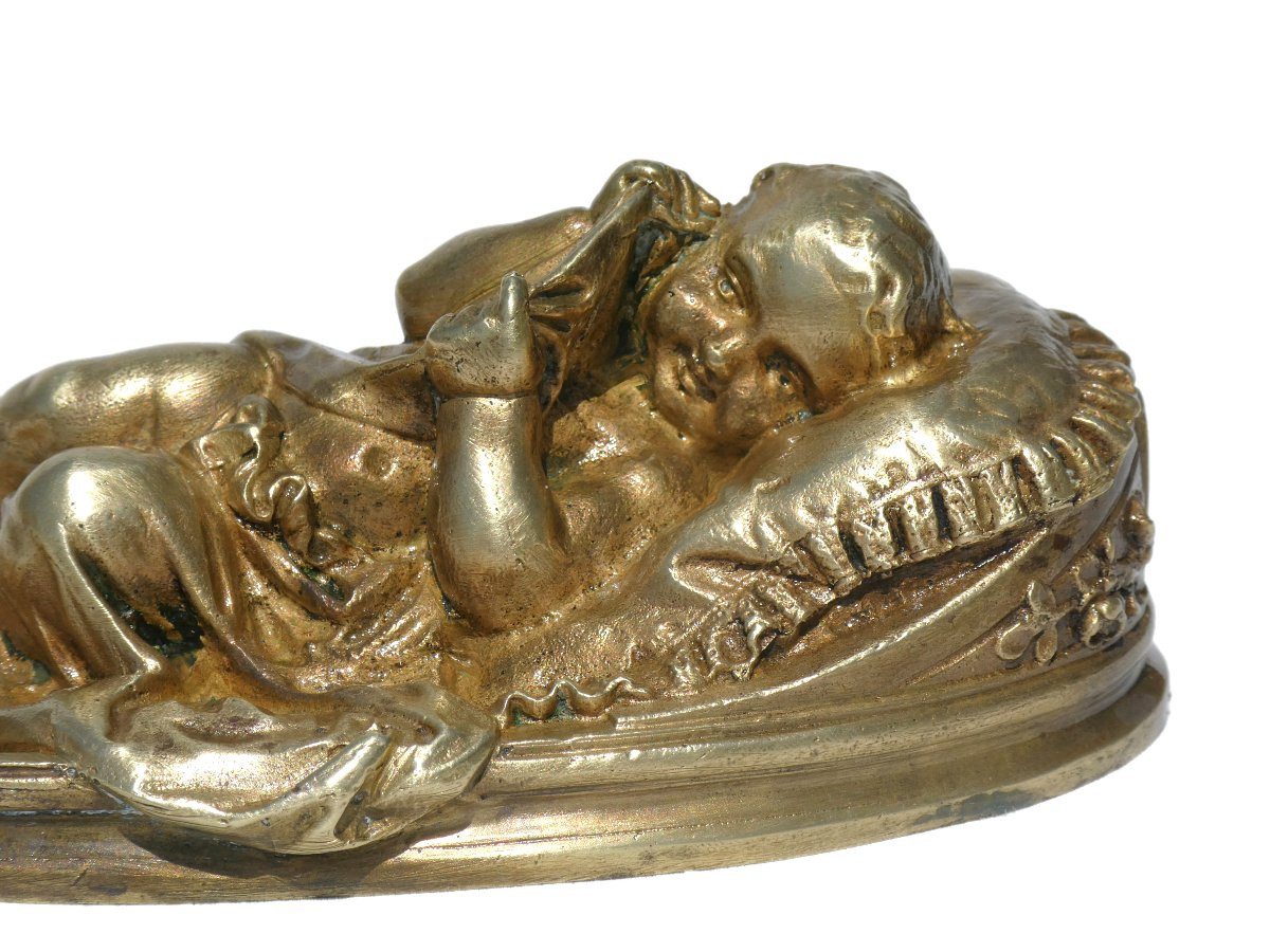 Bronze Paperweight, Sleeping Child, The King Of Rome 19th Century, Empire, Napoleon I, Baby-photo-7