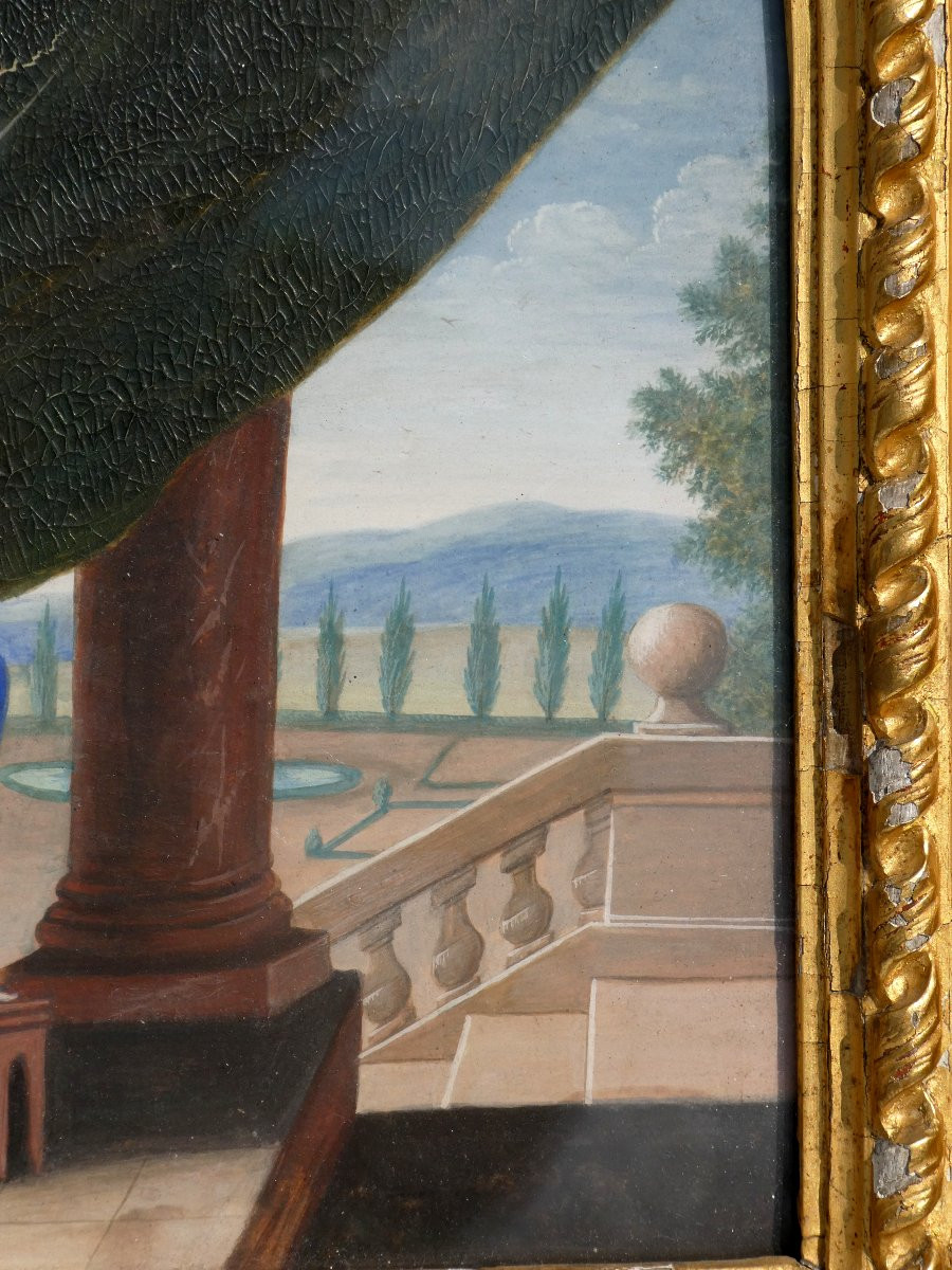 Gouache religieuse epoque XVIIIe siecle , Sainte Agnes de Rome , peinture , cadre doré-photo-4