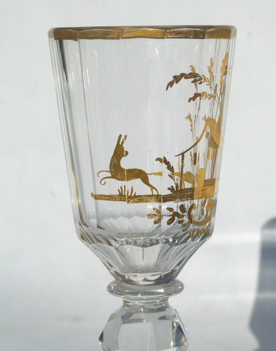 Ancien verre à pied datant des années 1770 Pied en verre taillé à décor de pointes de diamants-photo-4