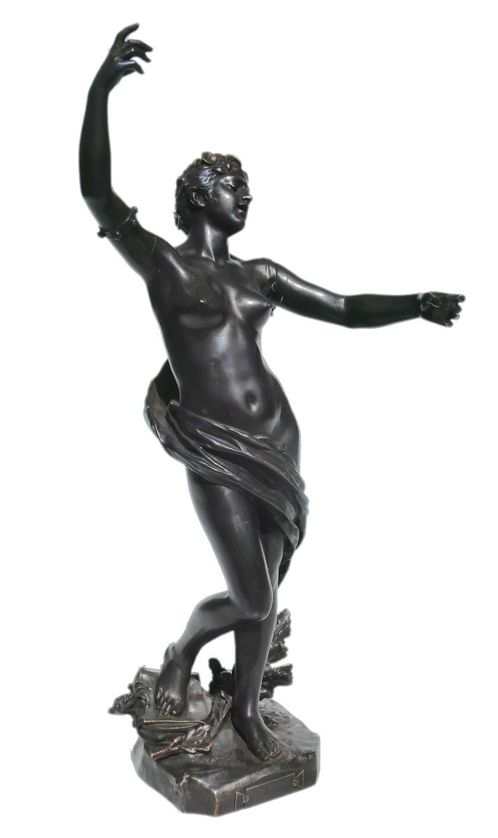 Sculpture en bronze La jeunesse / Chanson par Felix Charpentier , Femme nuit , fonte Colin xixe-photo-3