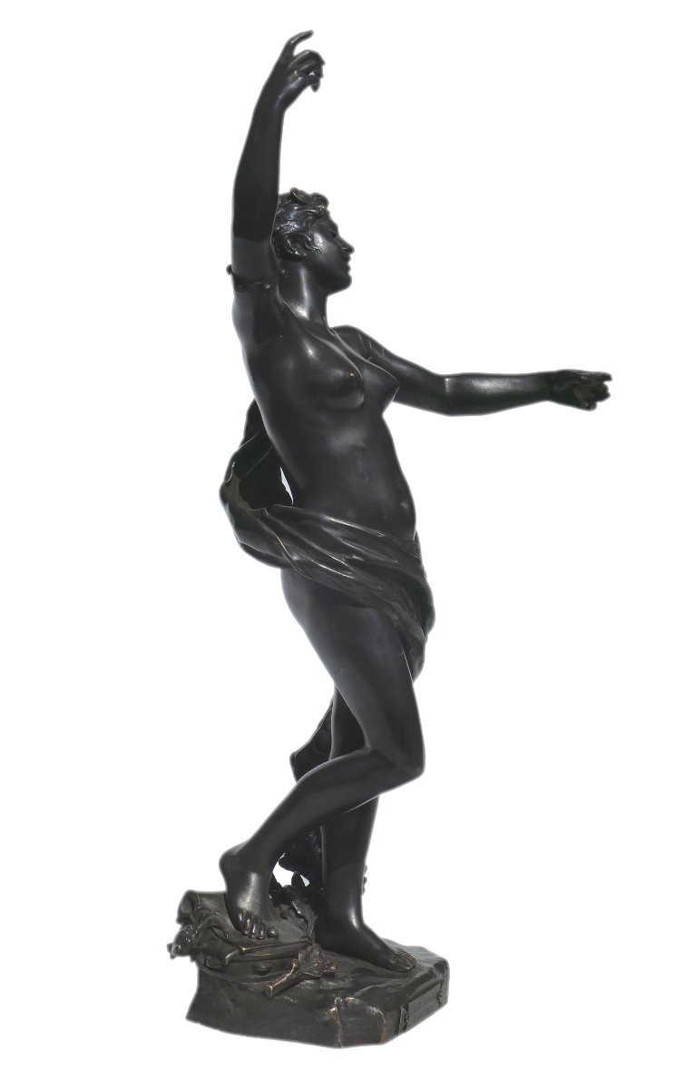 Sculpture en bronze La jeunesse / Chanson par Felix Charpentier , Femme nuit , fonte Colin xixe-photo-1