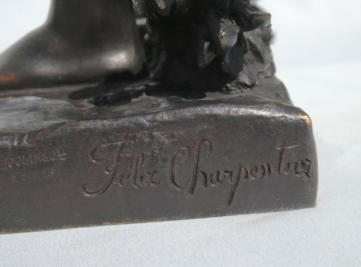 Sculpture en bronze La jeunesse / Chanson par Felix Charpentier , Femme nuit , fonte Colin xixe-photo-5