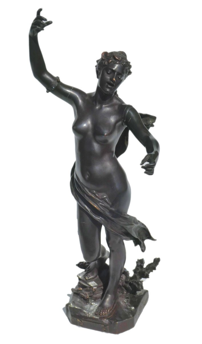 Sculpture en bronze La jeunesse / Chanson par Felix Charpentier , Femme nuit , fonte Colin xixe-photo-6