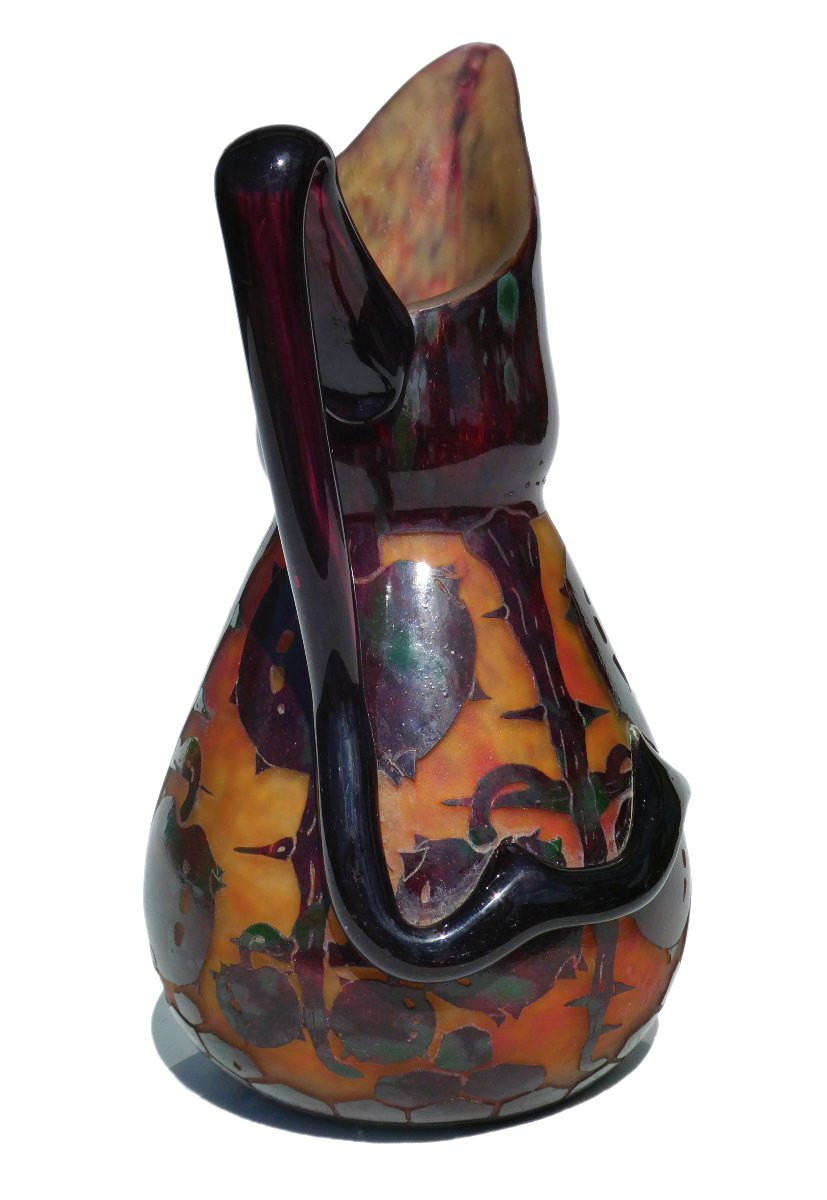 PICHET / BROC VERRE DEGAGE A L'ACIDE LE VERRE FRANCAIS SCHNEIDER CHATAIGNES ART DECO 1920 VASE-photo-3
