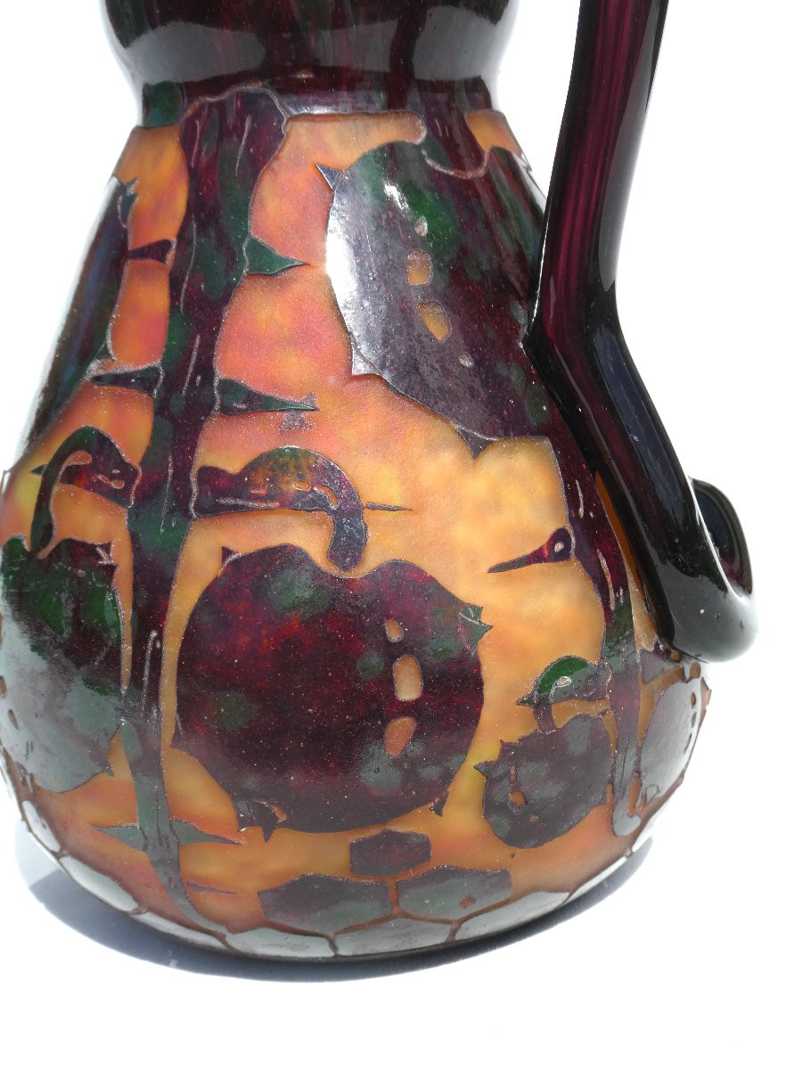 PICHET / BROC VERRE DEGAGE A L'ACIDE LE VERRE FRANCAIS SCHNEIDER CHATAIGNES ART DECO 1920 VASE-photo-2
