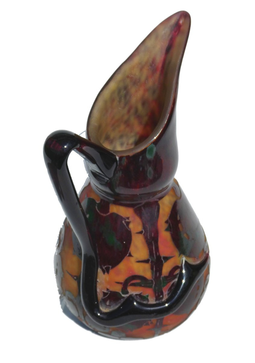 PICHET / BROC VERRE DEGAGE A L'ACIDE LE VERRE FRANCAIS SCHNEIDER CHATAIGNES ART DECO 1920 VASE-photo-6
