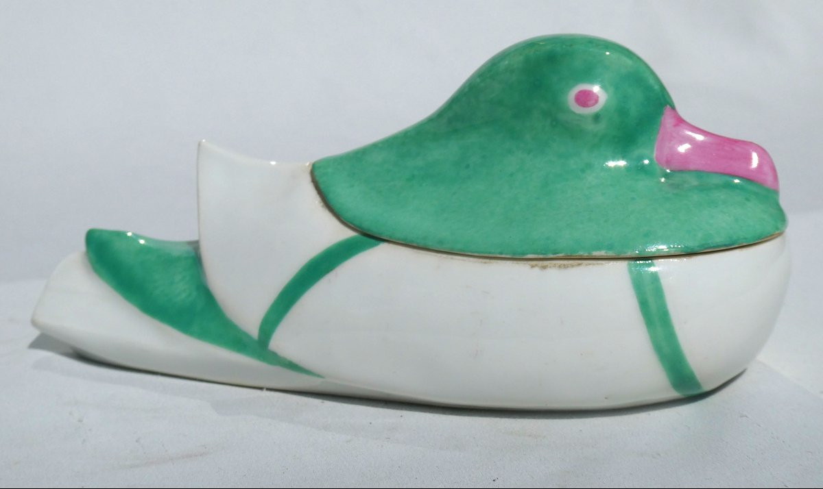 Zoomorphic Box In Porcelain, Duck, Edouard Marcel Sandoz, Theodore Haviland, Art Deco-photo-2