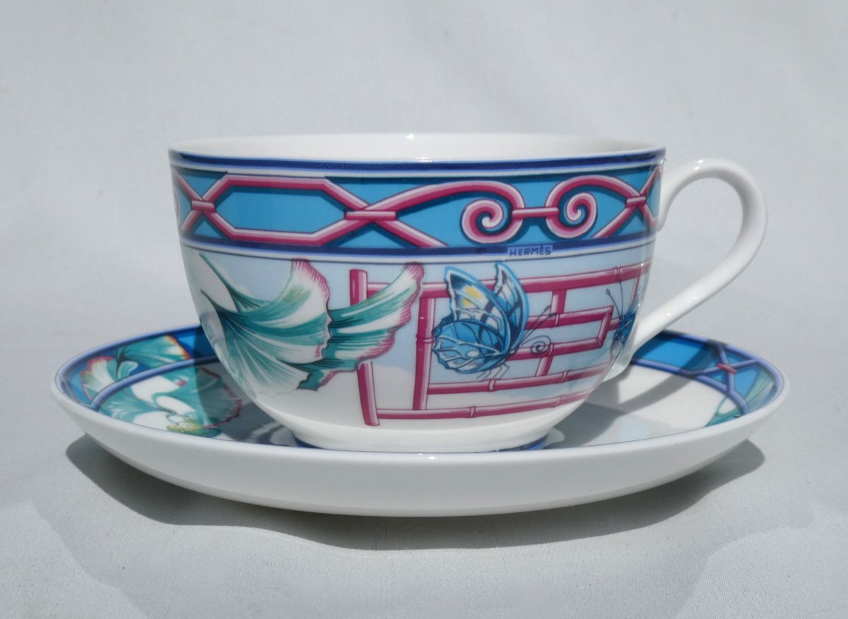 Tea / Coffee Service, Hermes Paris Porcelain, Faubourg Saint Honoré, Butterfly Garden -photo-5