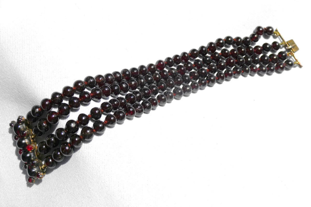 Bracelet Epoque Napoléon III , 4 Rangs De Perles De Grenats , Bijou XIXe , Perpignan , Fermoir-photo-1
