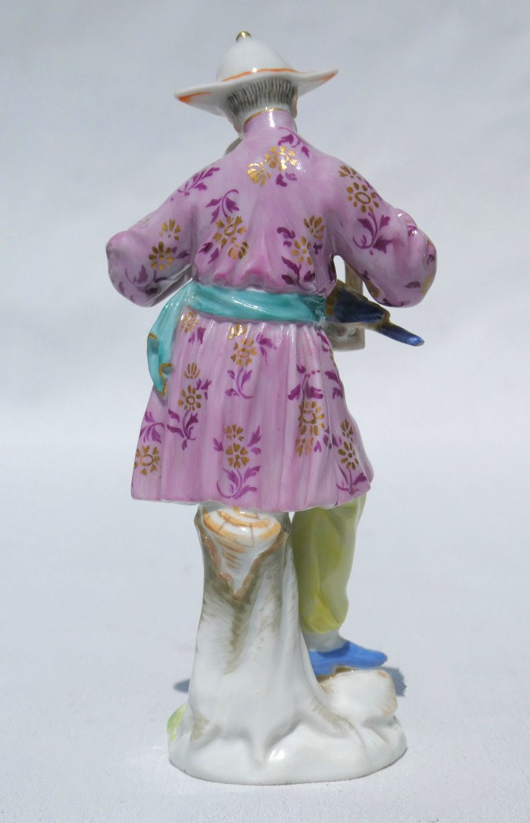 SUJET EN PORCELAINE ALLEMANDE DE MEISSEN CHINOIS A LA CAGE D'OISEAU , CHINOISERIE STYLE XVIIIE-photo-1