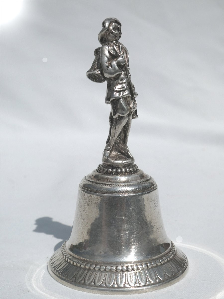 Solid Silver Table Bell, 19th Century, Troubadour Style, Head Of Minerva-photo-2