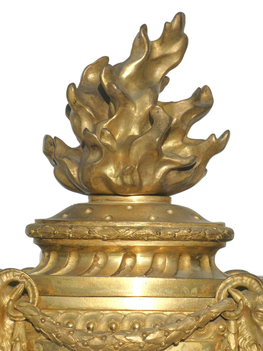 Pair Of Fire Pots / Incense Burners, Gilt Bronze, Louis XVI Style, 18th Century, Ram's Head-photo-2