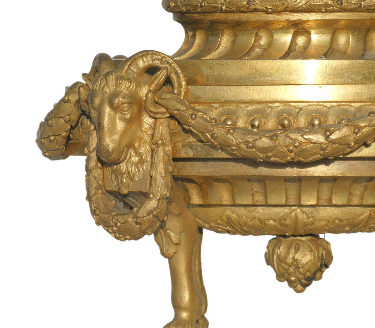 Pair Of Fire Pots / Incense Burners, Gilt Bronze, Louis XVI Style, 18th Century, Ram's Head-photo-2