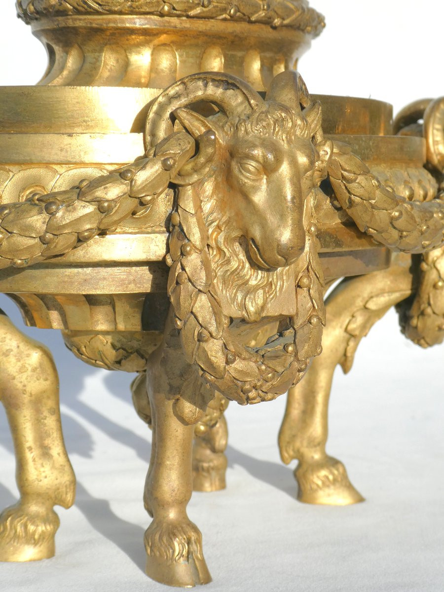 Pair Of Fire Pots / Incense Burners, Gilt Bronze, Louis XVI Style, 18th Century, Ram's Head-photo-5