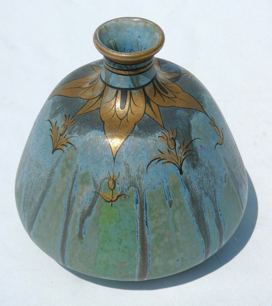 Vase en Gres flammé , Epoque 1910 , Denbac , Style Art Nouveau , Retour d'Egypte , René Denert-photo-2