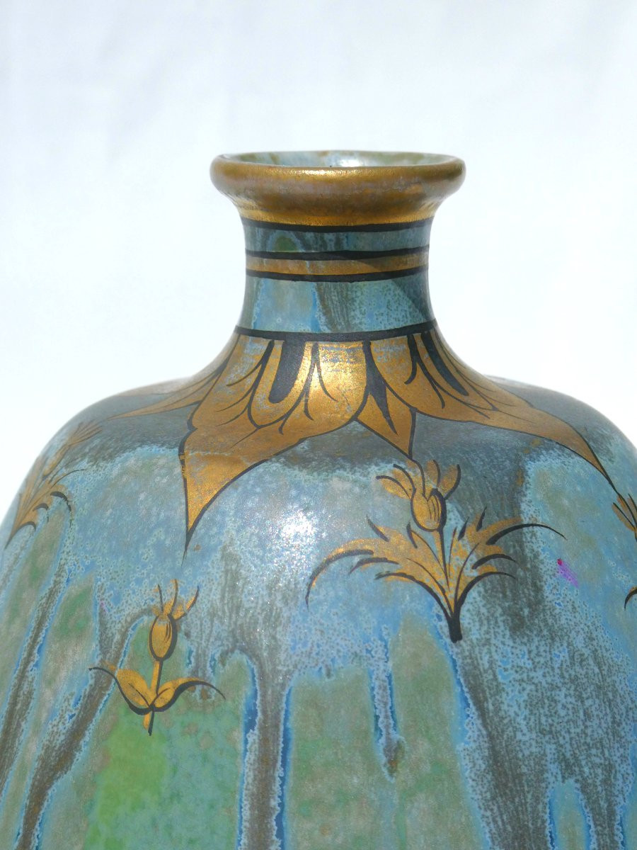 Vase en Gres flammé , Epoque 1910 , Denbac , Style Art Nouveau , Retour d'Egypte , René Denert-photo-5