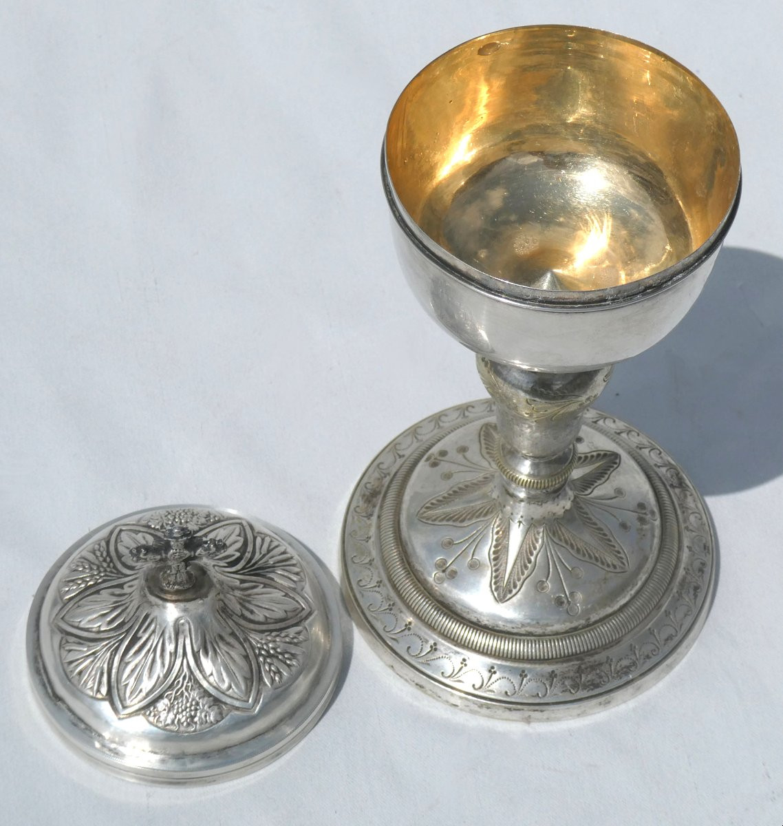 Solid Silver Ciborium 19th Century Napoleon III France Lithurgical Object, Joseph Dejean-photo-3