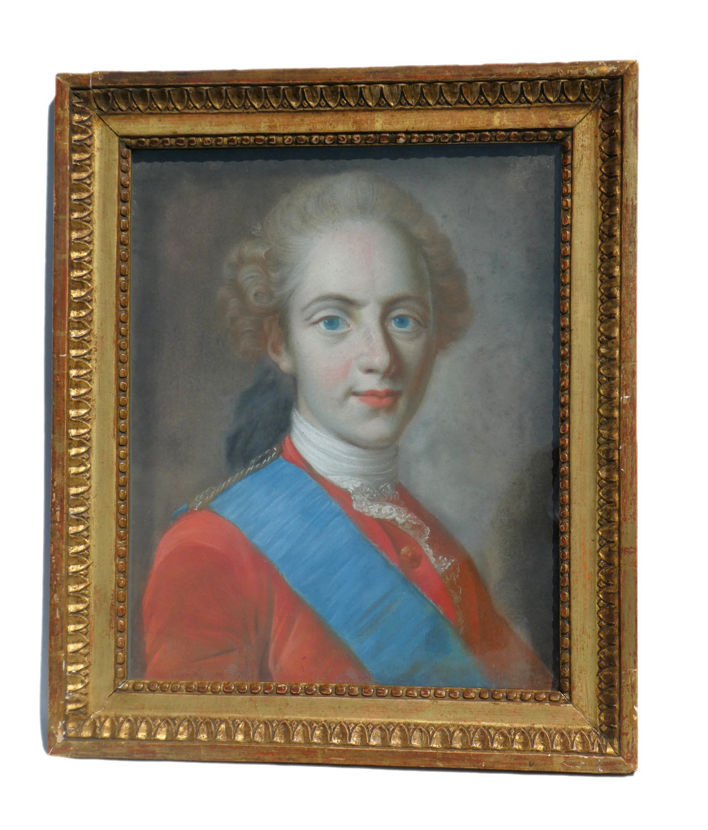 Portrait Au Pastel Du Roi De France Louis XVI , Duc De Berry , époque XVIIIe , Cadre Bois Doré