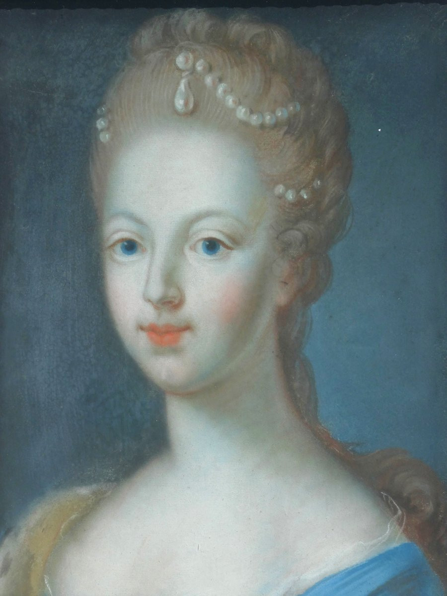 Portrait De La Reine Marie Antoinette , Dauphine De France , Pastel , Cadre Bois Doré XVIIIe-photo-3