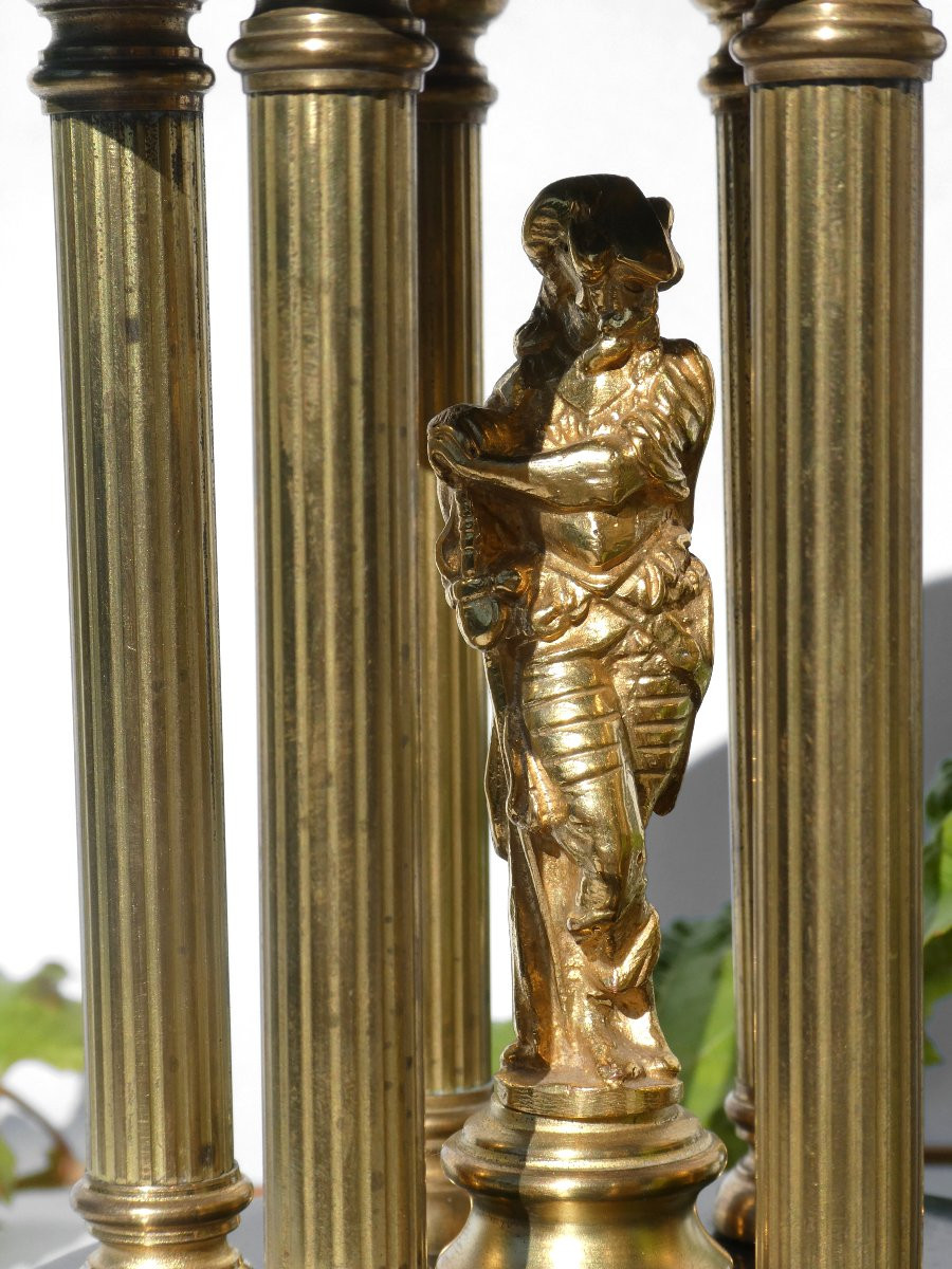 Paire De Temples Antiques Style XVIIIe siecle , Marbre & Bronze Doré , Rotonde XIXe Colonnes -photo-3