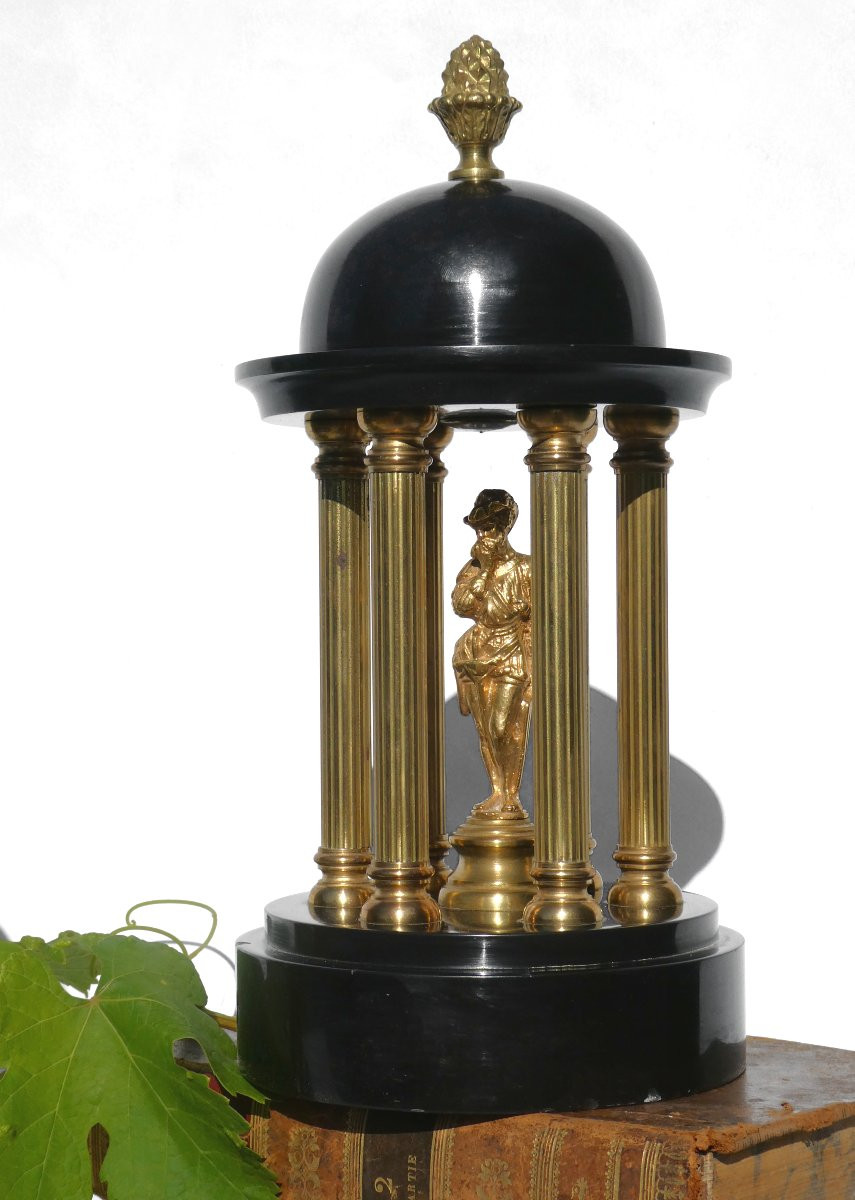 Paire De Temples Antiques Style XVIIIe siecle , Marbre & Bronze Doré , Rotonde XIXe Colonnes -photo-4