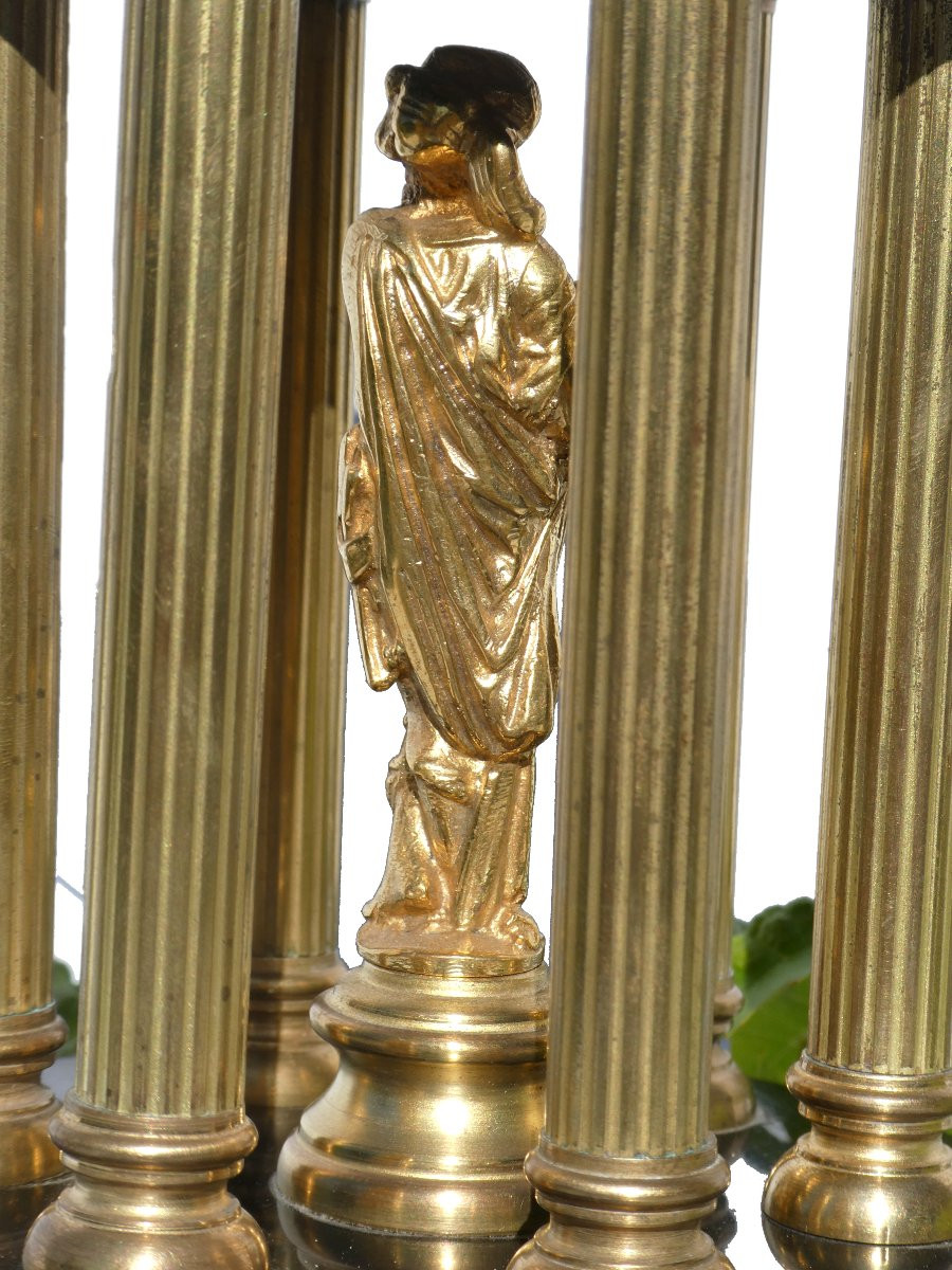 Paire De Temples Antiques Style XVIIIe siecle , Marbre & Bronze Doré , Rotonde XIXe Colonnes -photo-5