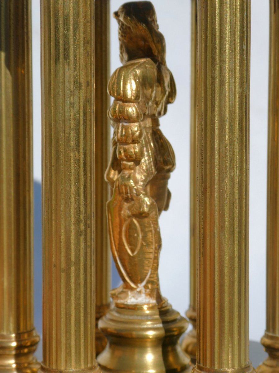Paire De Temples Antiques Style XVIIIe siecle , Marbre & Bronze Doré , Rotonde XIXe Colonnes -photo-6