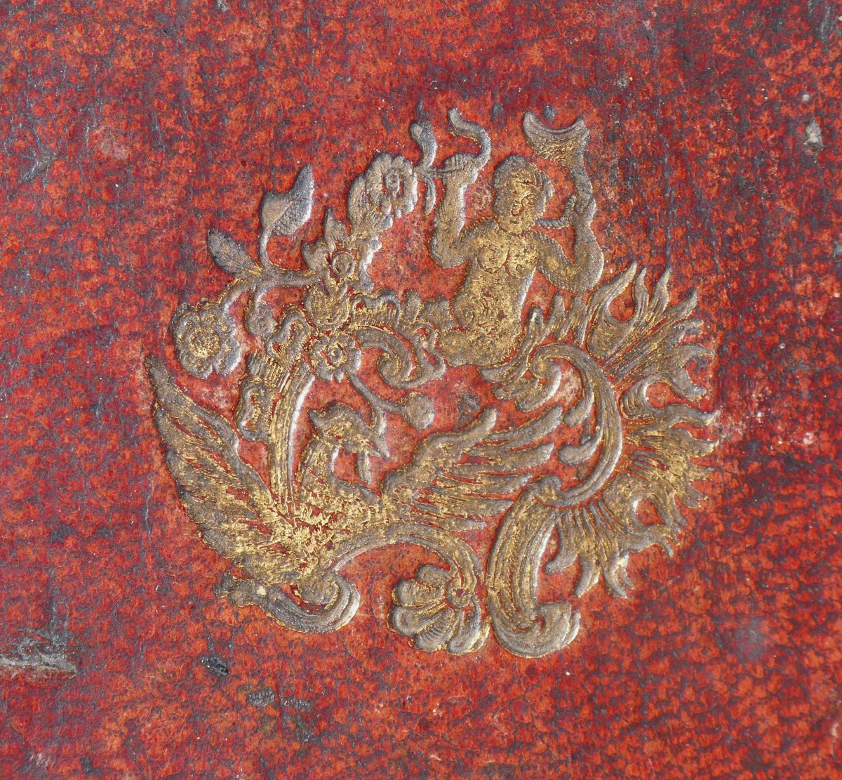 Etui En cuir XVIIIe , Maroquin Aux Petits Fers , Ecrin à Miroir Face à Main , Louis XV -photo-3
