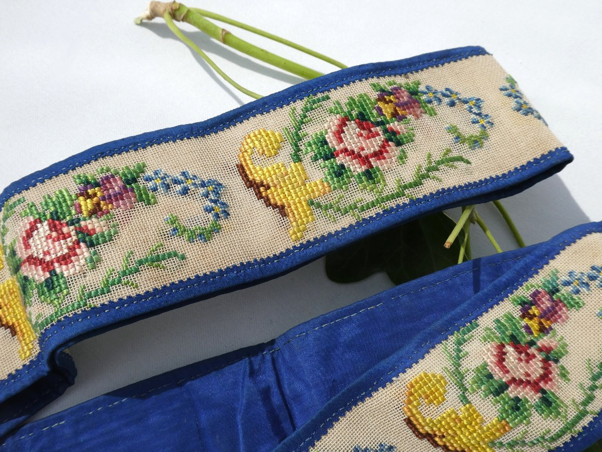 Pair Of Suspenders, 1830-1840 Period, Small-point Embroidery, 19th Century Men's Costume, Fashion-photo-3