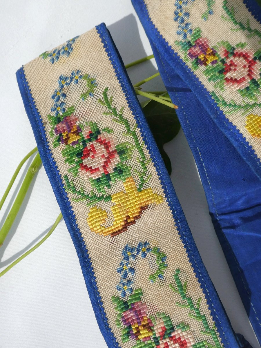 Pair Of Suspenders, 1830-1840 Period, Small-point Embroidery, 19th Century Men's Costume, Fashion-photo-4