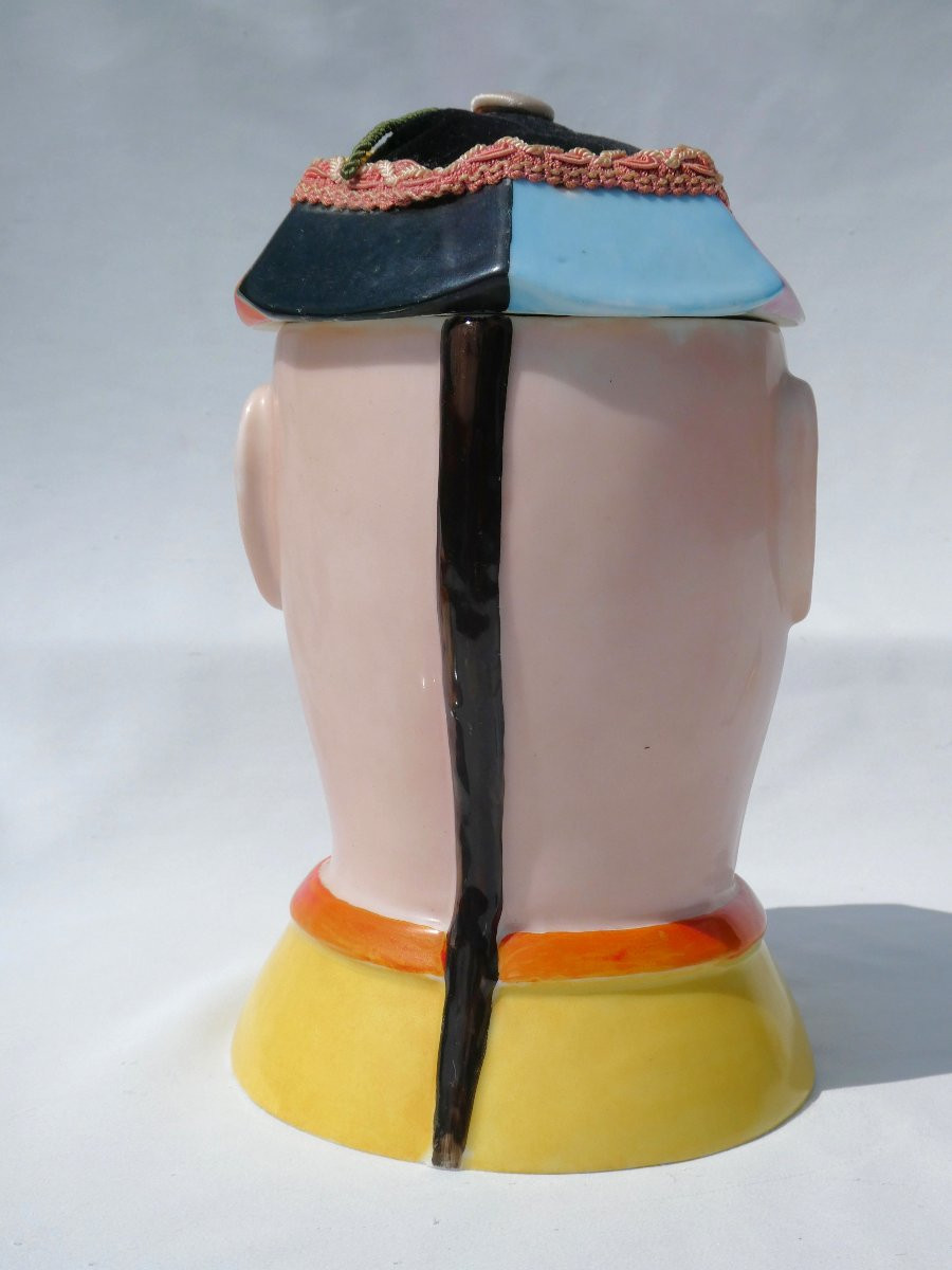 Hat Pin Holder, Chinese Head, Limoges Porcelain, 1900, Tea/tobacco Box-photo-6
