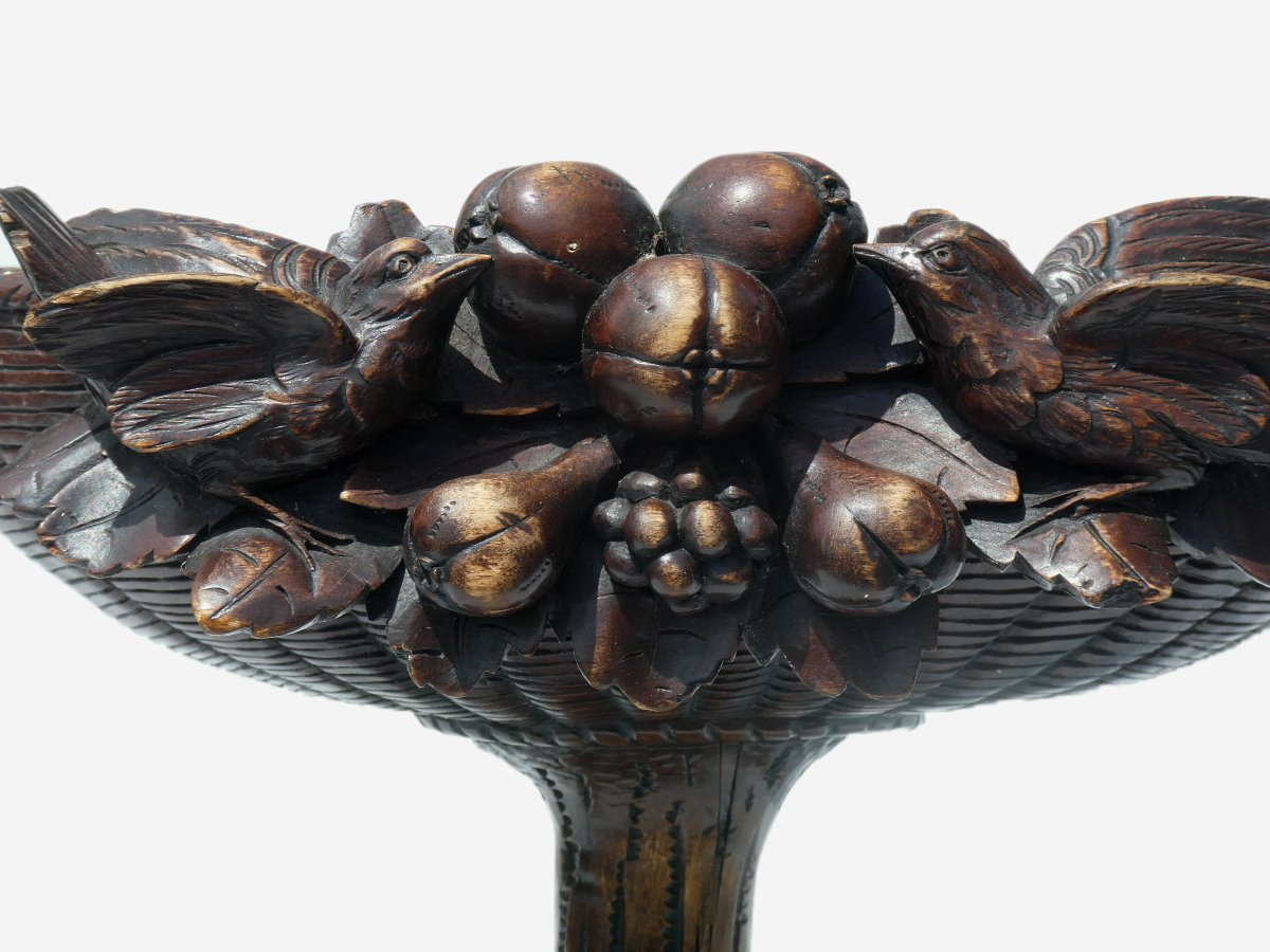 GRANDE COUPE / CENTRE DE TABLE EPOQUE NAPOLEON III , BOIS SCULPTE DE LA FORET NOIRE TAZZA XIXE-photo-3