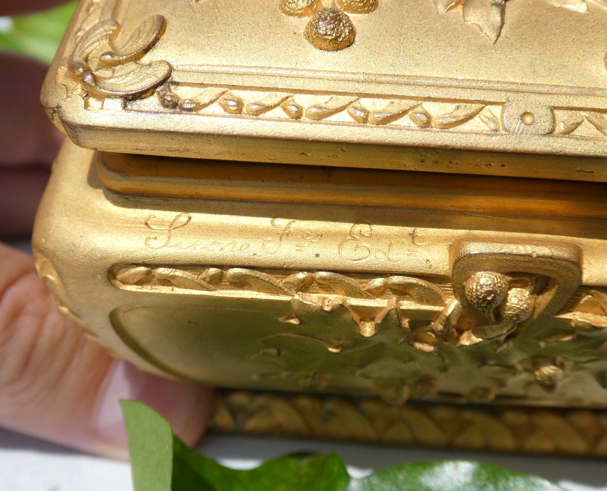 Gilt Bronze Jewelry Box, Susse Freres, Signed Guenardeau, Art Nouveau 1900 19th Century Case-photo-3
