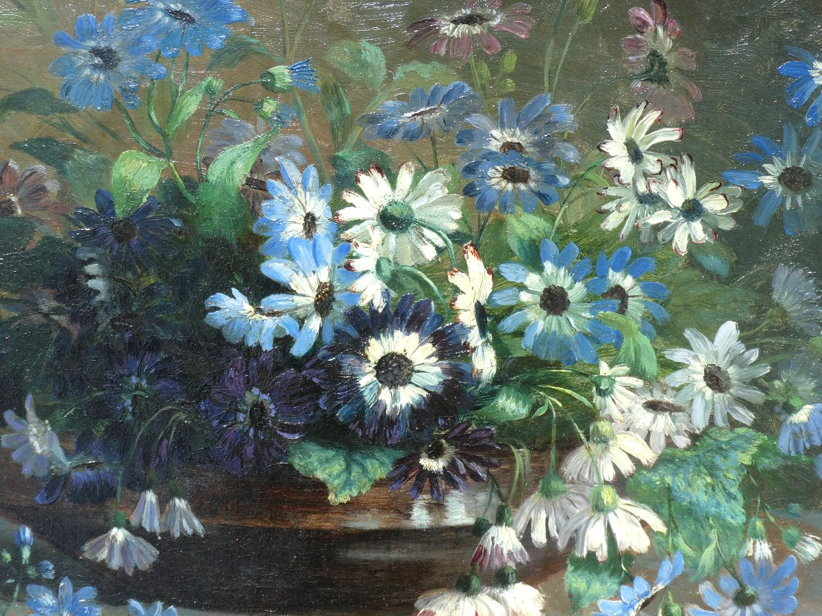 Oil On Canvas Signed Pauline Jamar, Still Life With Bouquet Of Flowers, 19th Century 1850 - 1911-photo-2