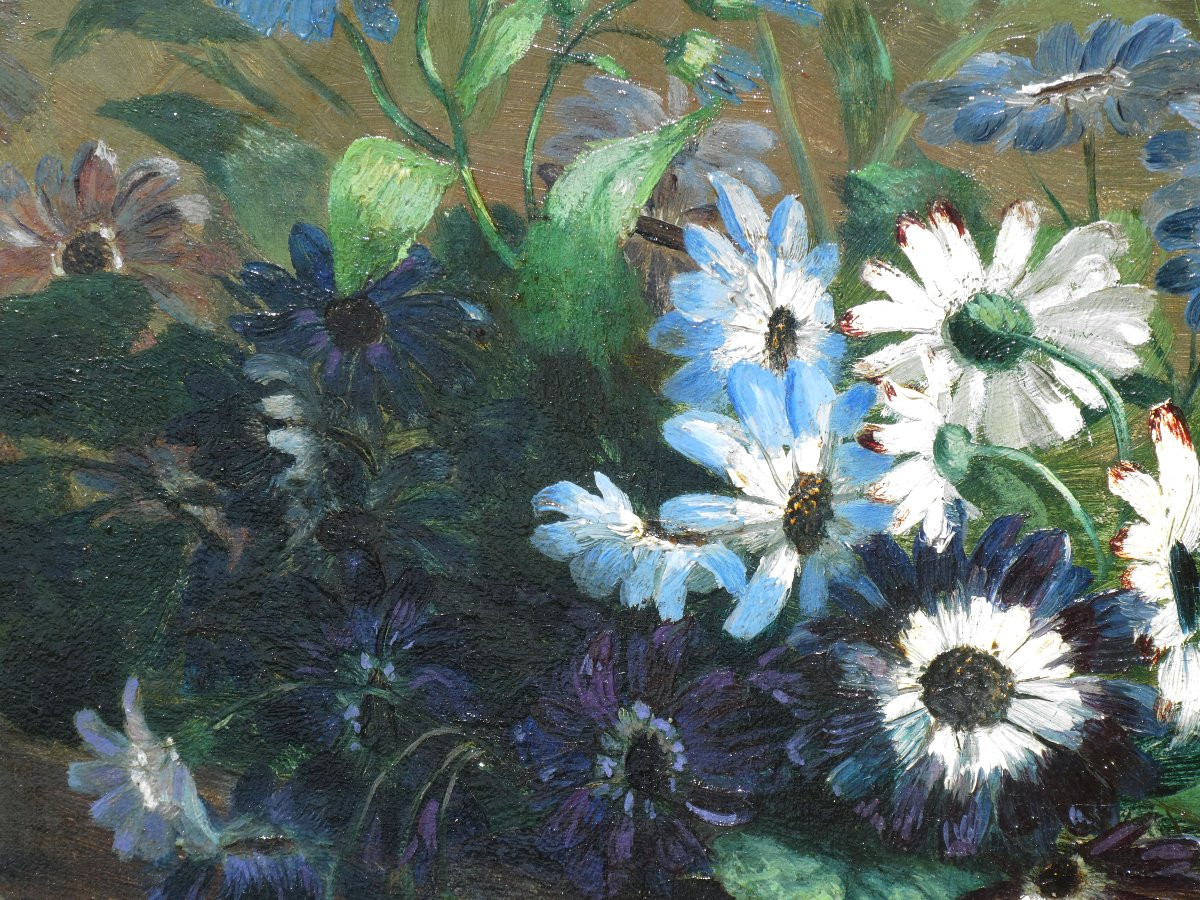 Oil On Canvas Signed Pauline Jamar, Still Life With Bouquet Of Flowers, 19th Century 1850 - 1911-photo-3