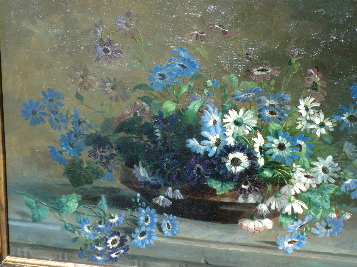 Oil On Canvas Signed Pauline Jamar, Still Life With Bouquet Of Flowers, 19th Century 1850 - 1911-photo-4